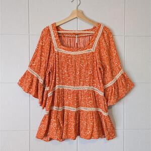 Free People 'Talk About It' floral flouncy boho square neck tunic